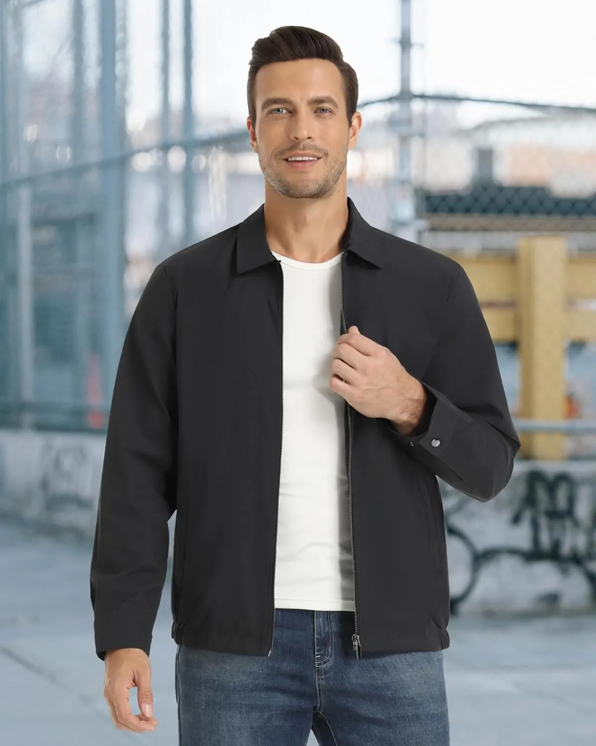 EKLENTSON Mens Lightweight Jackets Full Zip Laydown Collar Golf Light Windbreaker Jackets with Zip Pockets