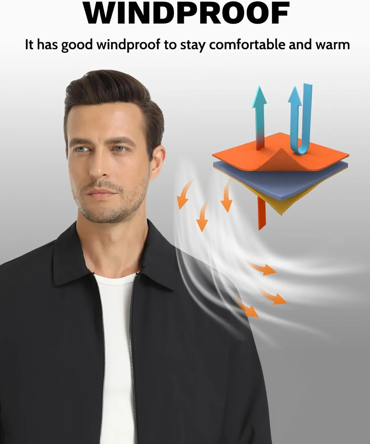 EKLENTSON Mens Lightweight Jackets Full Zip Laydown Collar Golf Light Windbreaker Jackets with Zip Pockets