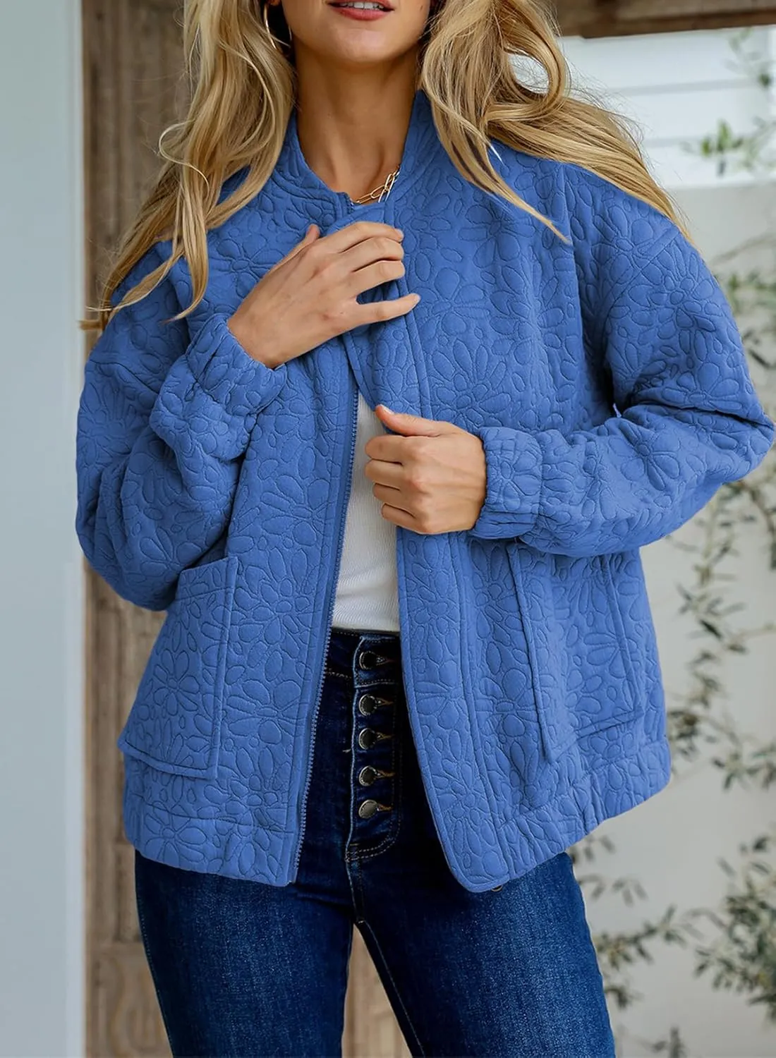 EVALESS Bomber Jackets for Women Spring Fashion 2025 Cute Jacquard Coats Lightweight Zip Up Jackets Dressy Casual