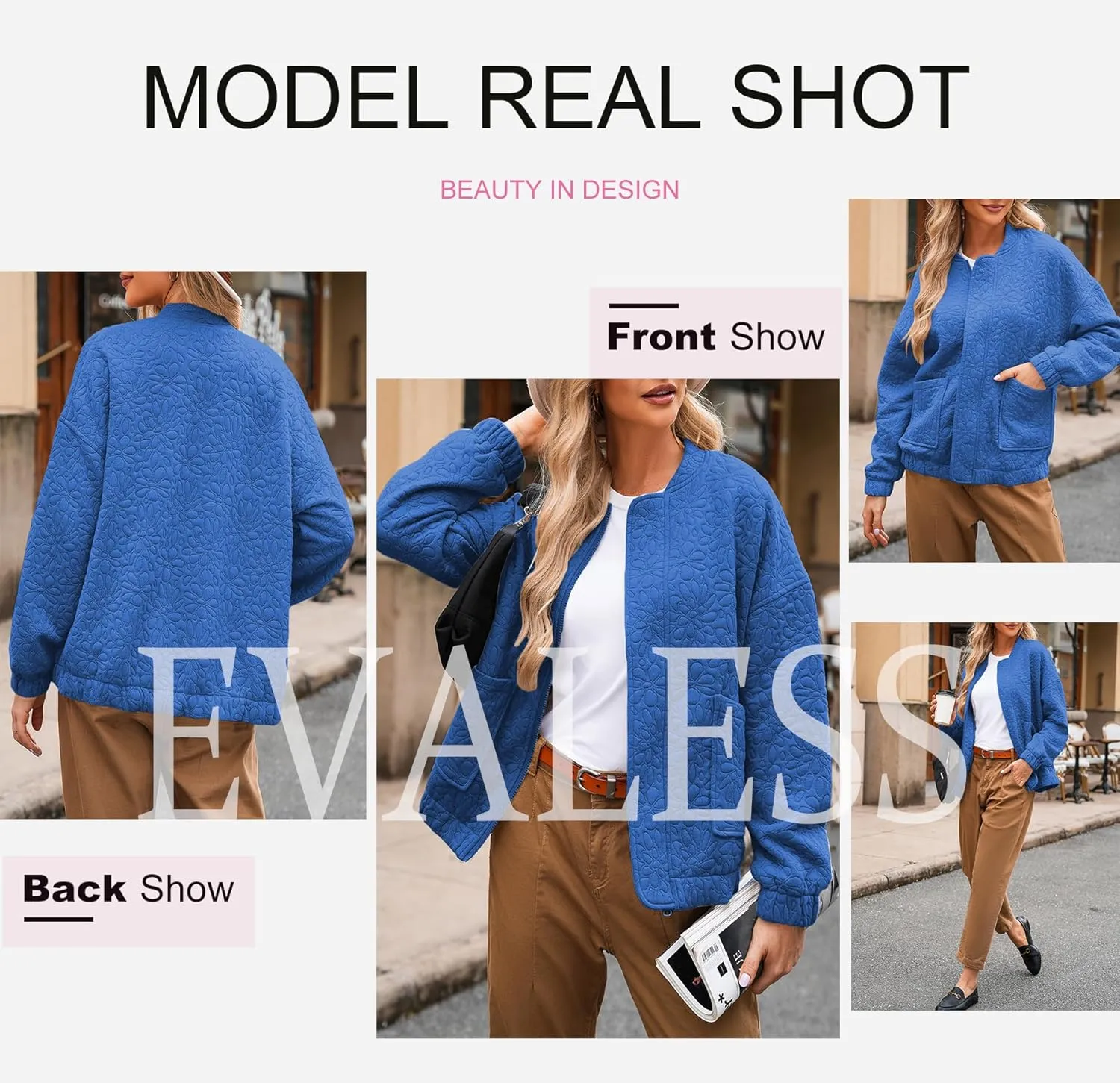 EVALESS Bomber Jackets for Women Spring Fashion 2025 Cute Jacquard Coats Lightweight Zip Up Jackets Dressy Casual