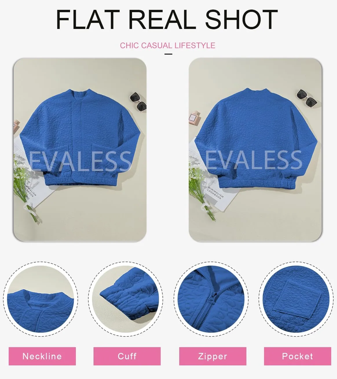 EVALESS Bomber Jackets for Women Spring Fashion 2025 Cute Jacquard Coats Lightweight Zip Up Jackets Dressy Casual