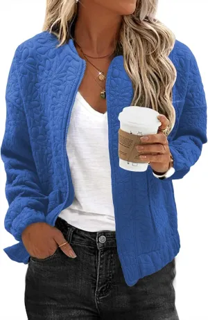 EVALESS Bomber Jackets for Women Spring Fashion 2025 Cute Jacquard Coats Lightweight Zip Up Jackets Dressy Casual