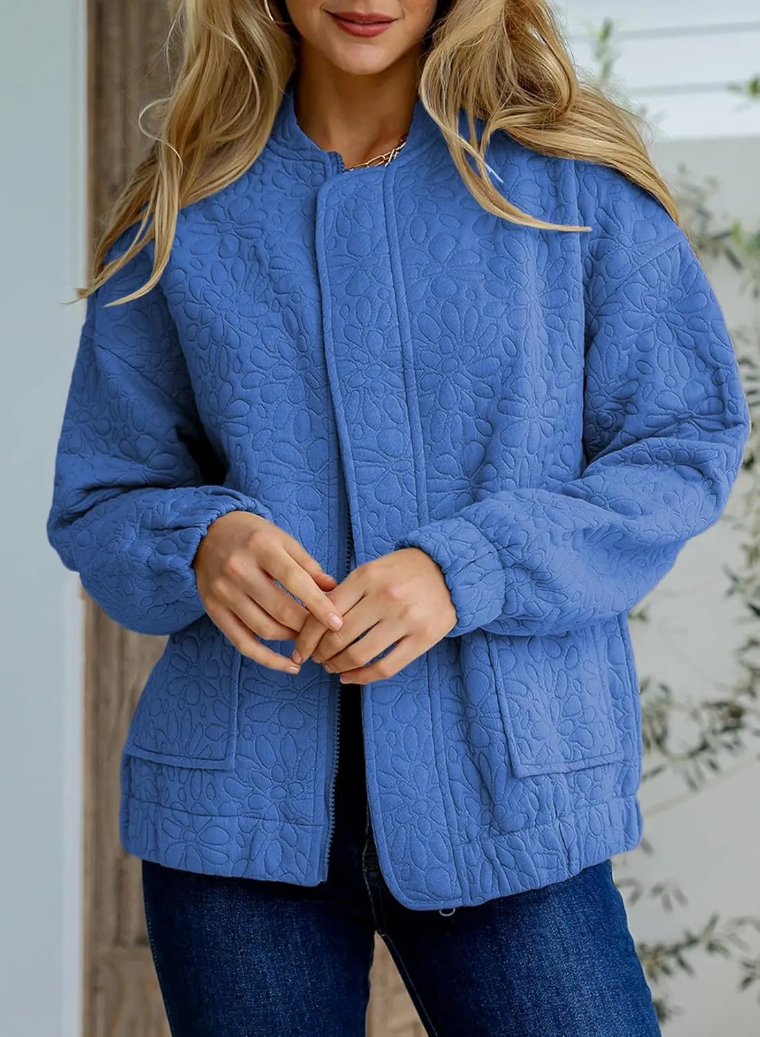 EVALESS Bomber Jackets for Women Spring Fashion 2025 Cute Jacquard Coats Lightweight Zip Up Jackets Dressy Casual
