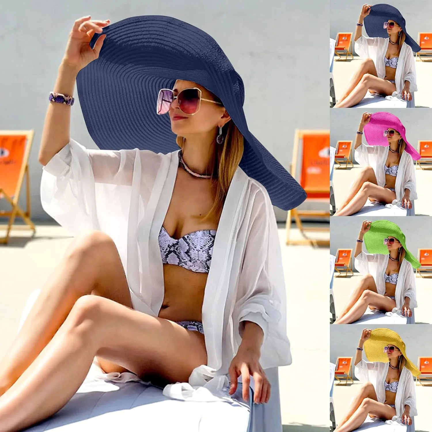 Fashion Oversized Brim Sun Hat Beach Anti-UV Sun Protection Cap Hat UPF 50  Wide Coverage Straw Caps