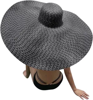 Fashion Oversized Brim Sun Hat Beach Anti-UV Sun Protection Cap Hat UPF 50  Wide Coverage Straw Caps