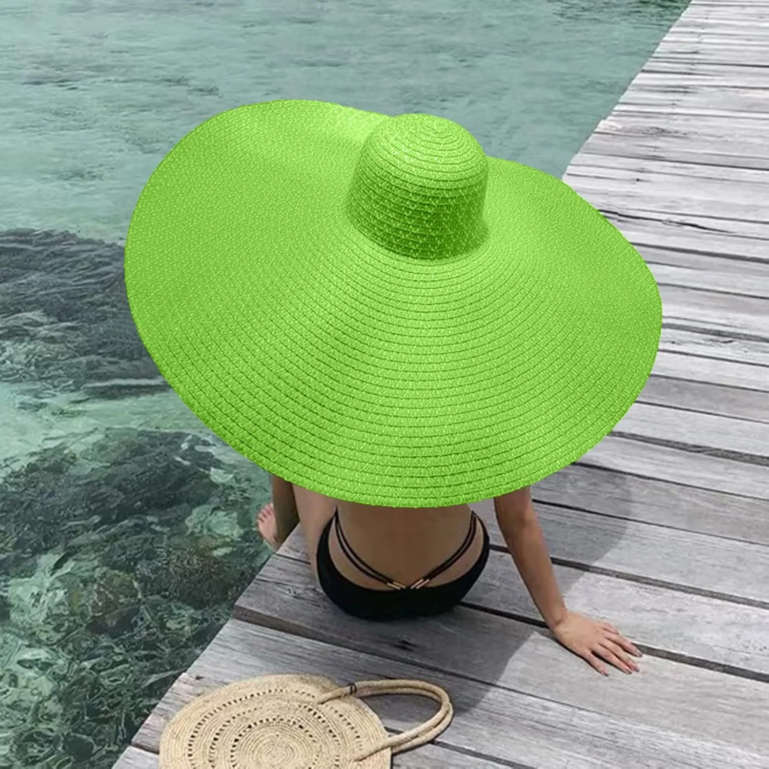 Fashion Oversized Brim Sun Hat Beach Anti-UV Sun Protection Cap Hat UPF 50  Wide Coverage Straw Caps