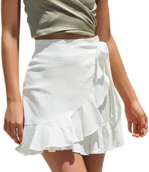 Fashion Women Skirt Solid Ruffles Bandage Lace Up Short Skirt A-Line Pleated Cheer Skirts Mini Skirt Shorts for