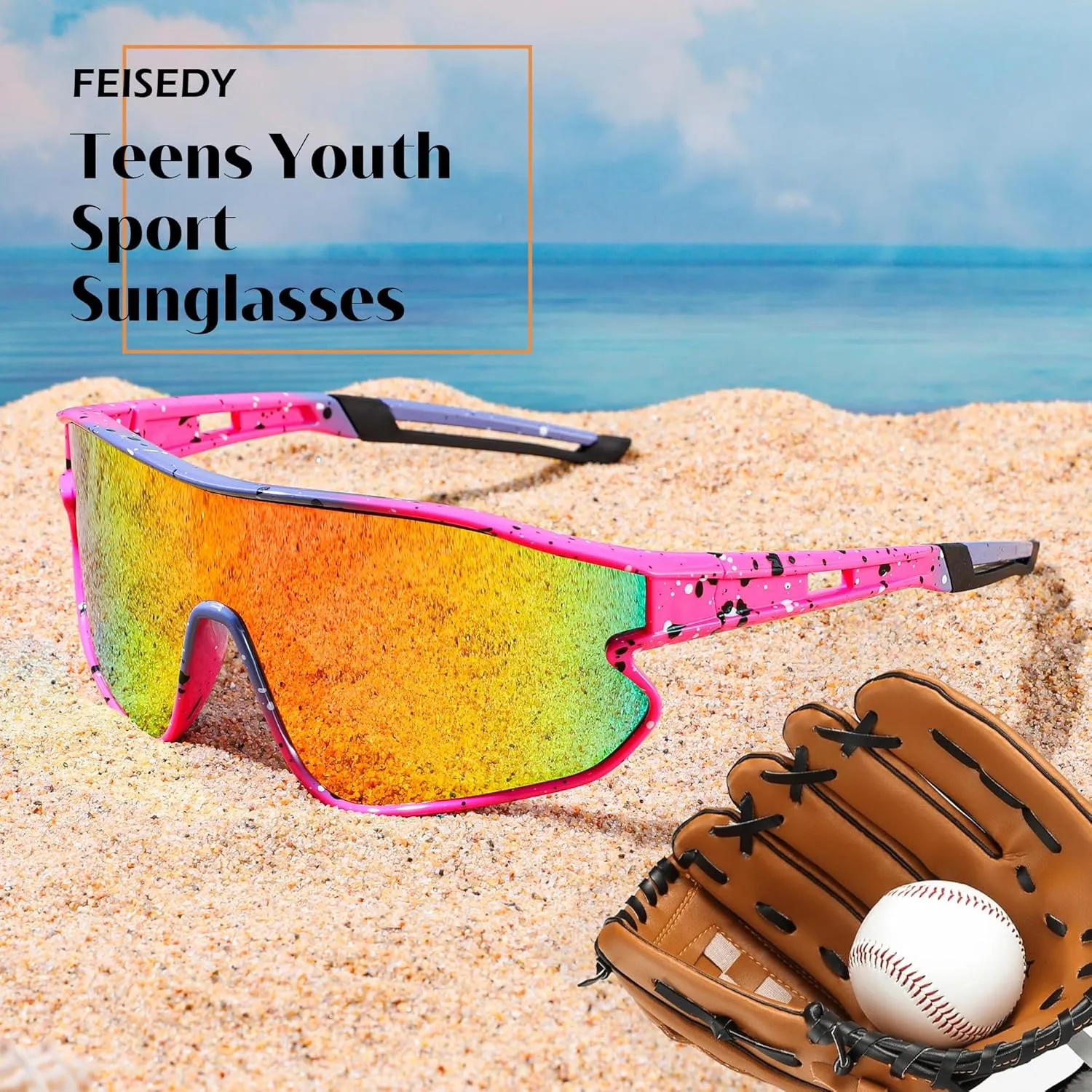 FEISEDY Unisex Youth Sunglasses, Teens Baseball Tennis Sunglasses, UV400 Sports Boys Girls Cycling Shades B4064