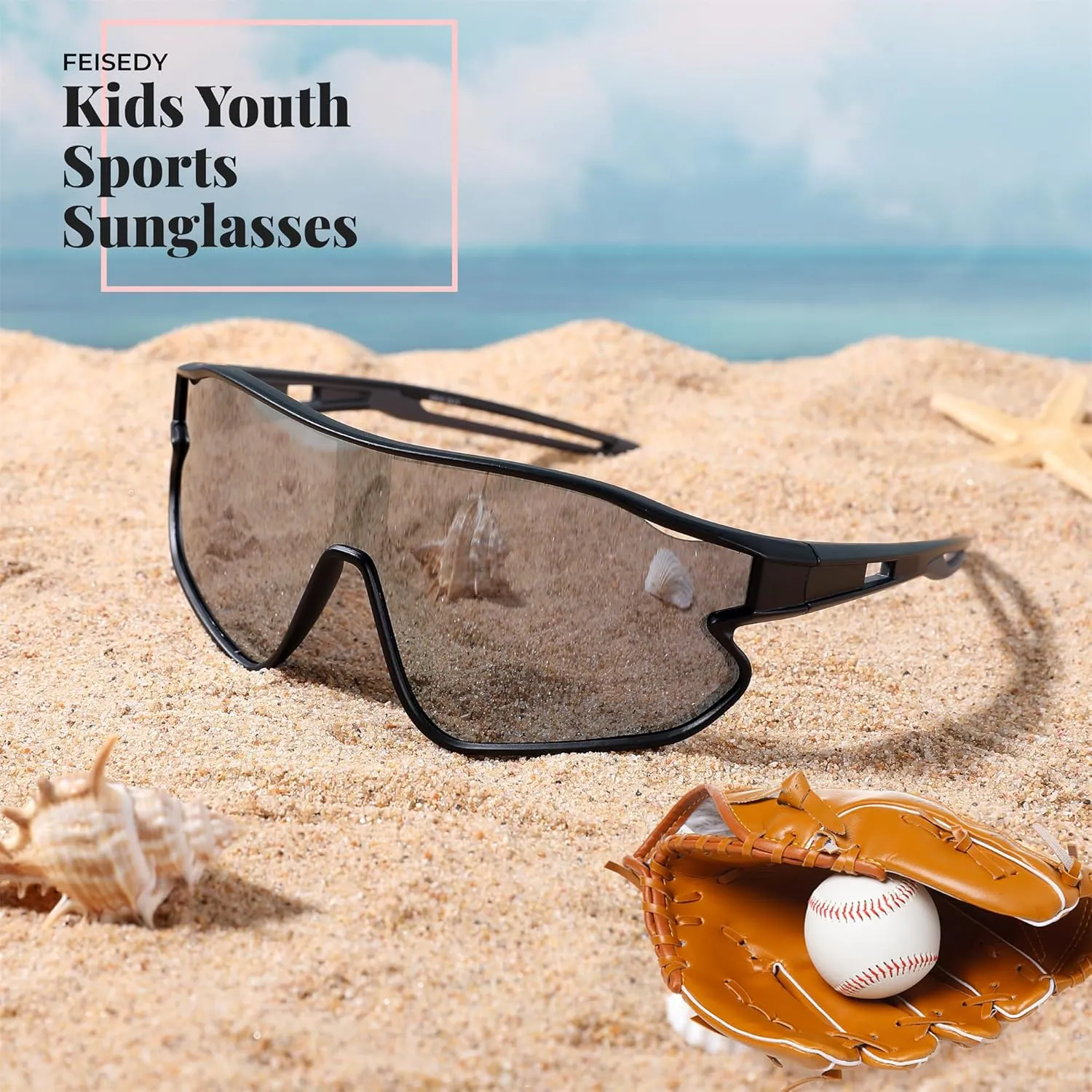FEISEDY Unisex Youth Sunglasses, Teens Baseball Tennis Sunglasses, UV400 Sports Boys Girls Cycling Shades B4064