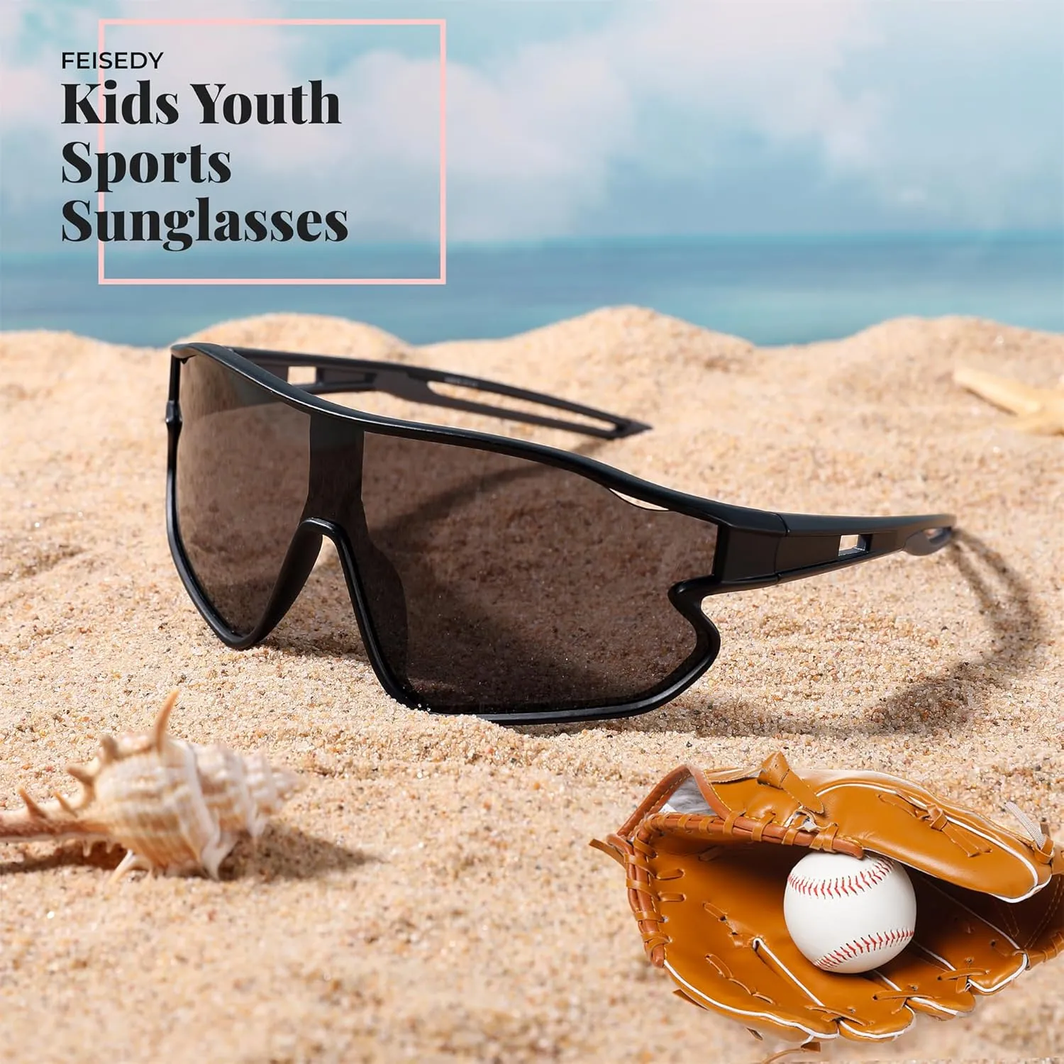 FEISEDY Unisex Youth Sunglasses, Teens Baseball Tennis Sunglasses, UV400 Sports Boys Girls Cycling Shades B4064