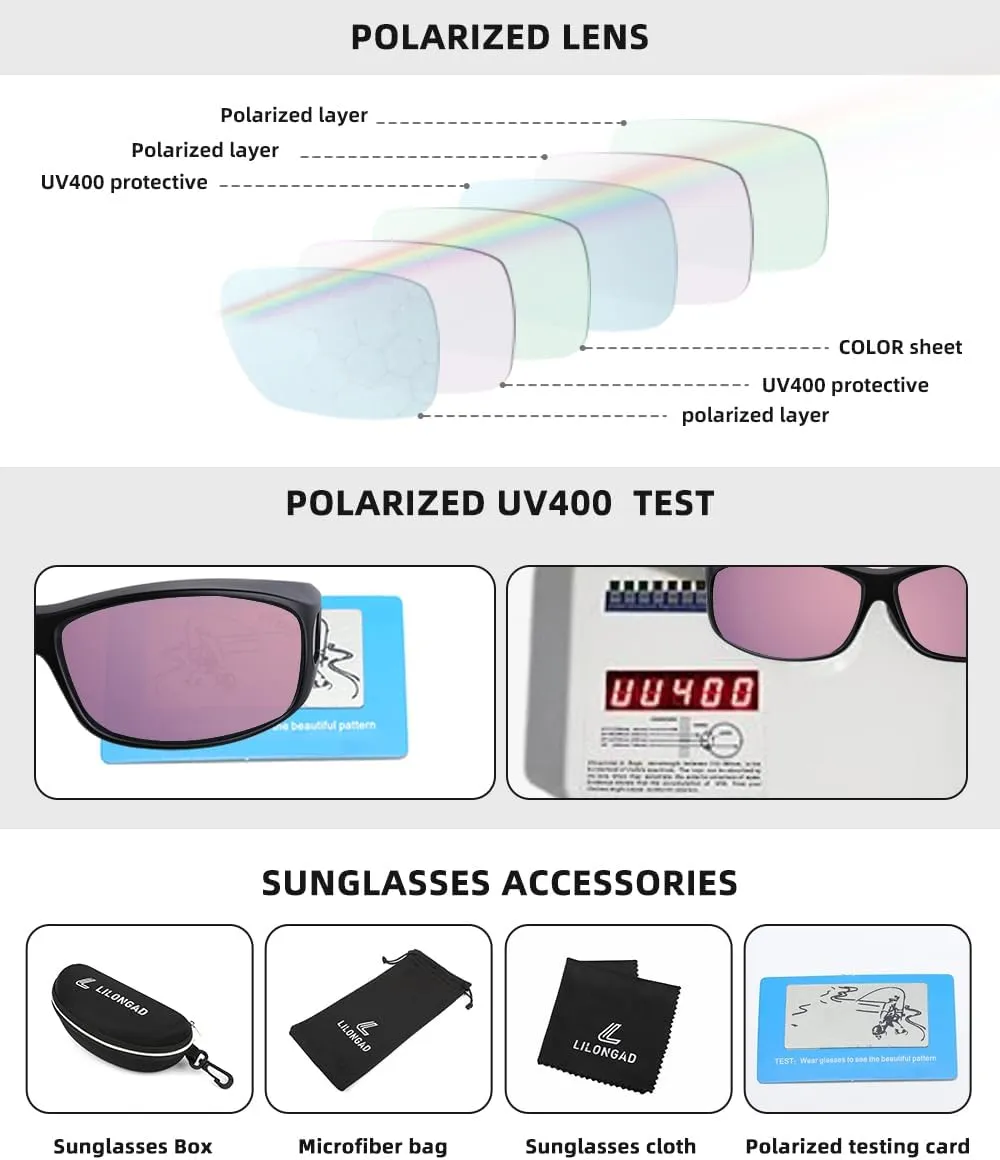 Fit Over Glasses Sunglasses for Men Women,Wrap Around Sunglasses Polarized UV400 Protection Rectangle Sun Glasses