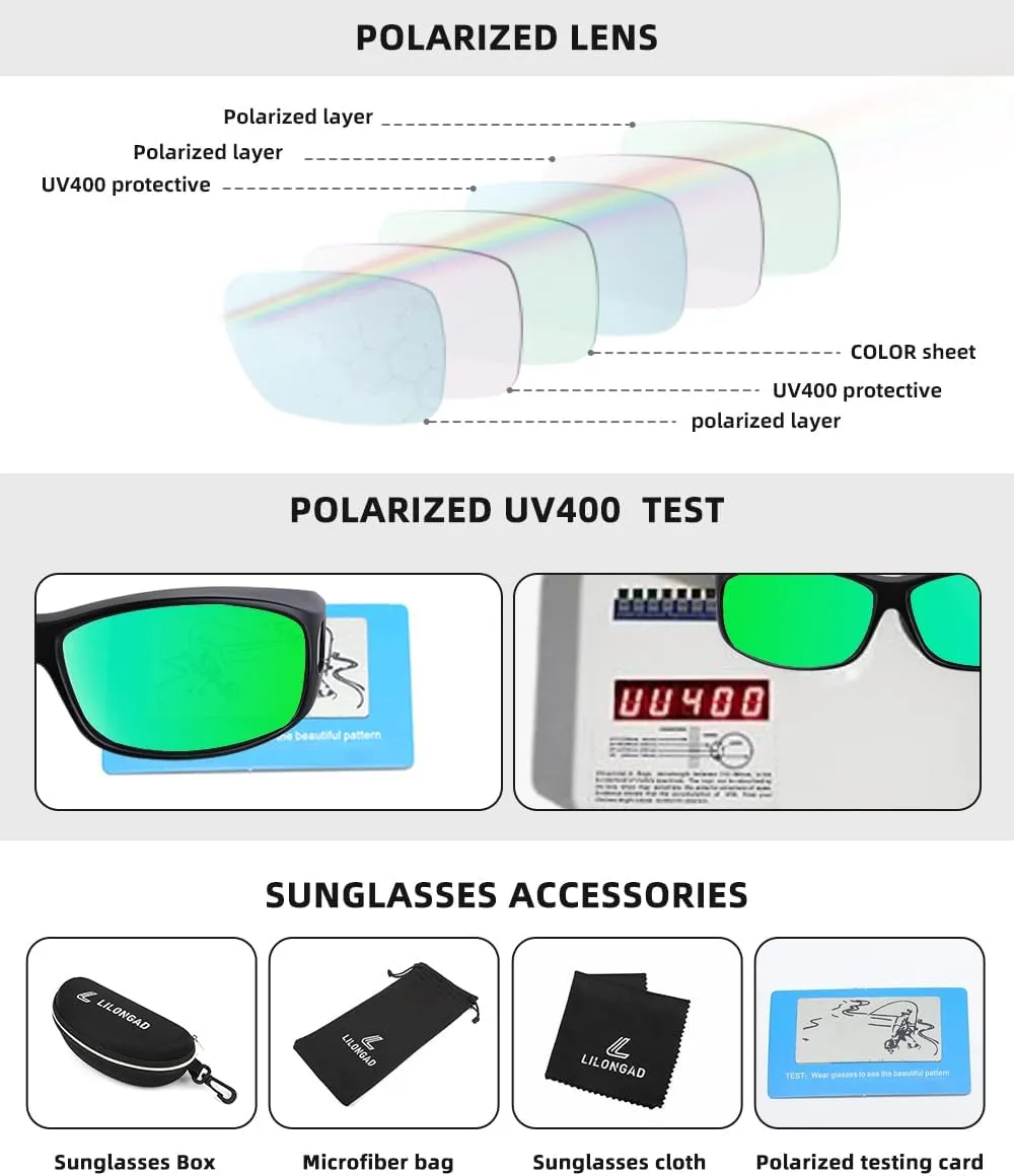 Fit Over Glasses Sunglasses for Men Women,Wrap Around Sunglasses Polarized UV400 Protection Rectangle Sun Glasses