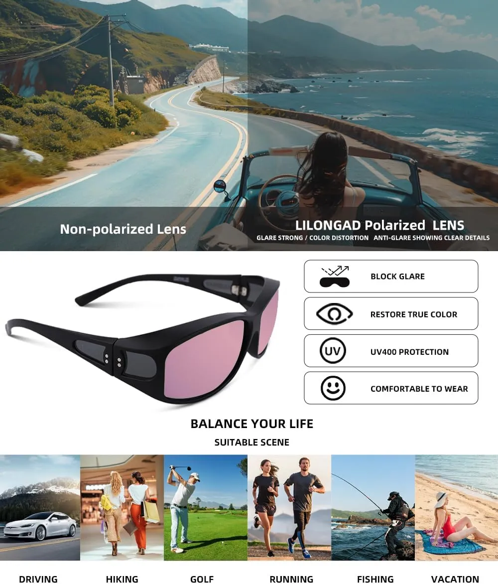 Fit Over Glasses Sunglasses for Men Women,Wrap Around Sunglasses Polarized UV400 Protection Rectangle Sun Glasses
