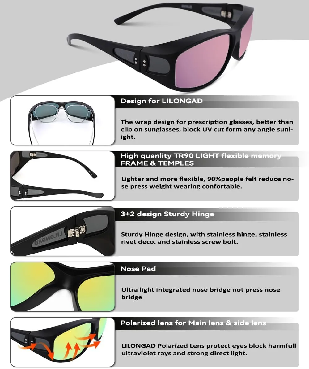 Fit Over Glasses Sunglasses for Men Women,Wrap Around Sunglasses Polarized UV400 Protection Rectangle Sun Glasses