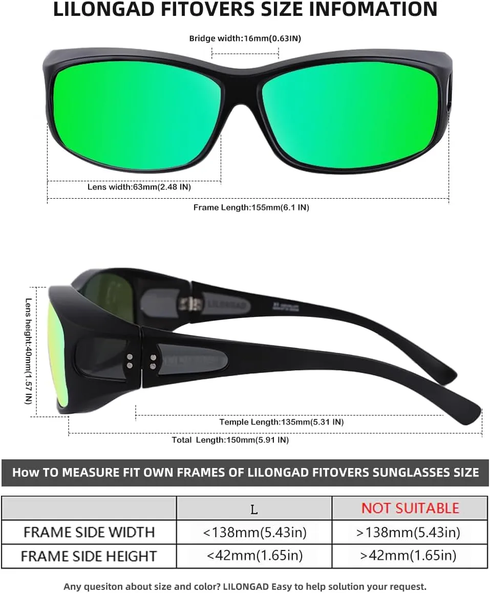 Fit Over Glasses Sunglasses for Men Women,Wrap Around Sunglasses Polarized UV400 Protection Rectangle Sun Glasses