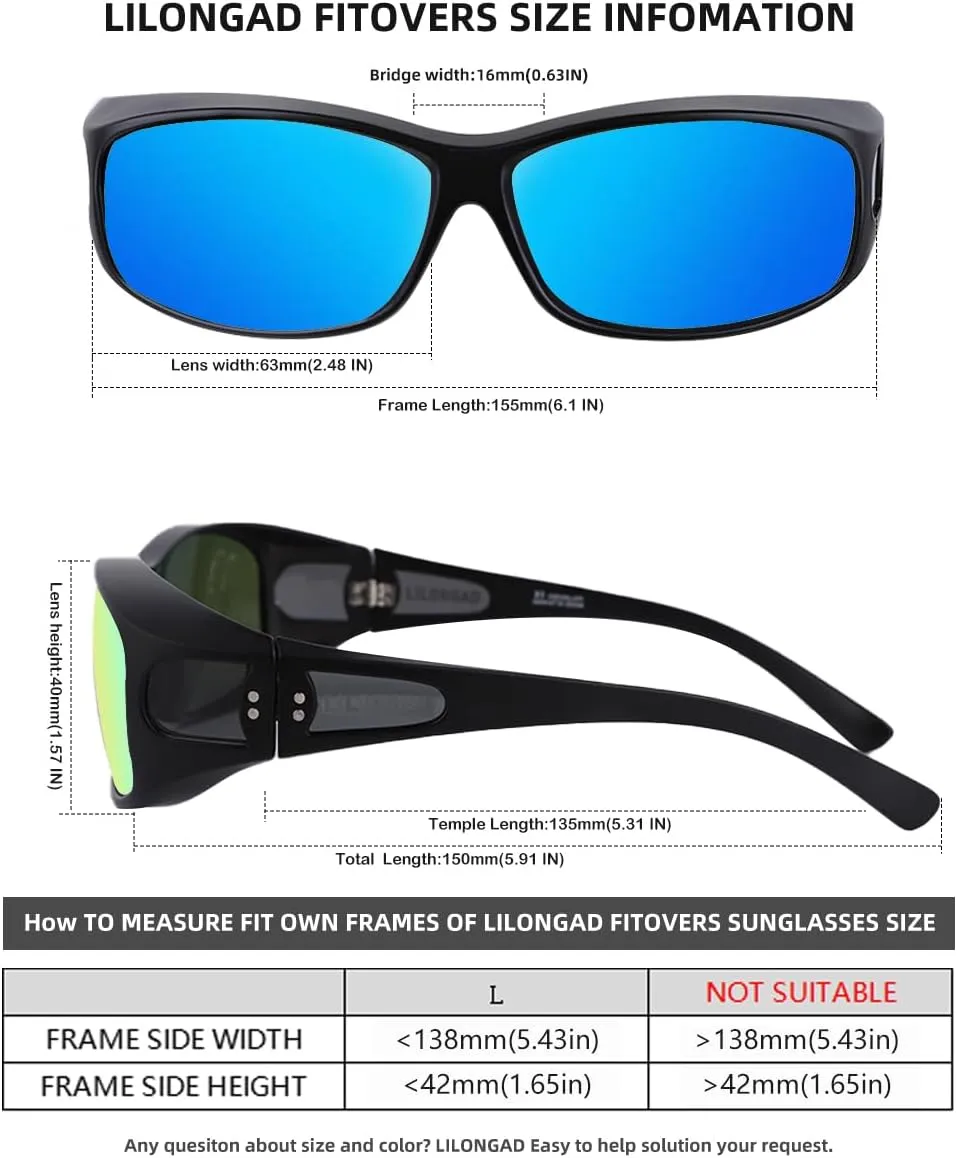 Fit Over Glasses Sunglasses for Men Women,Wrap Around Sunglasses Polarized UV400 Protection Rectangle Sun Glasses