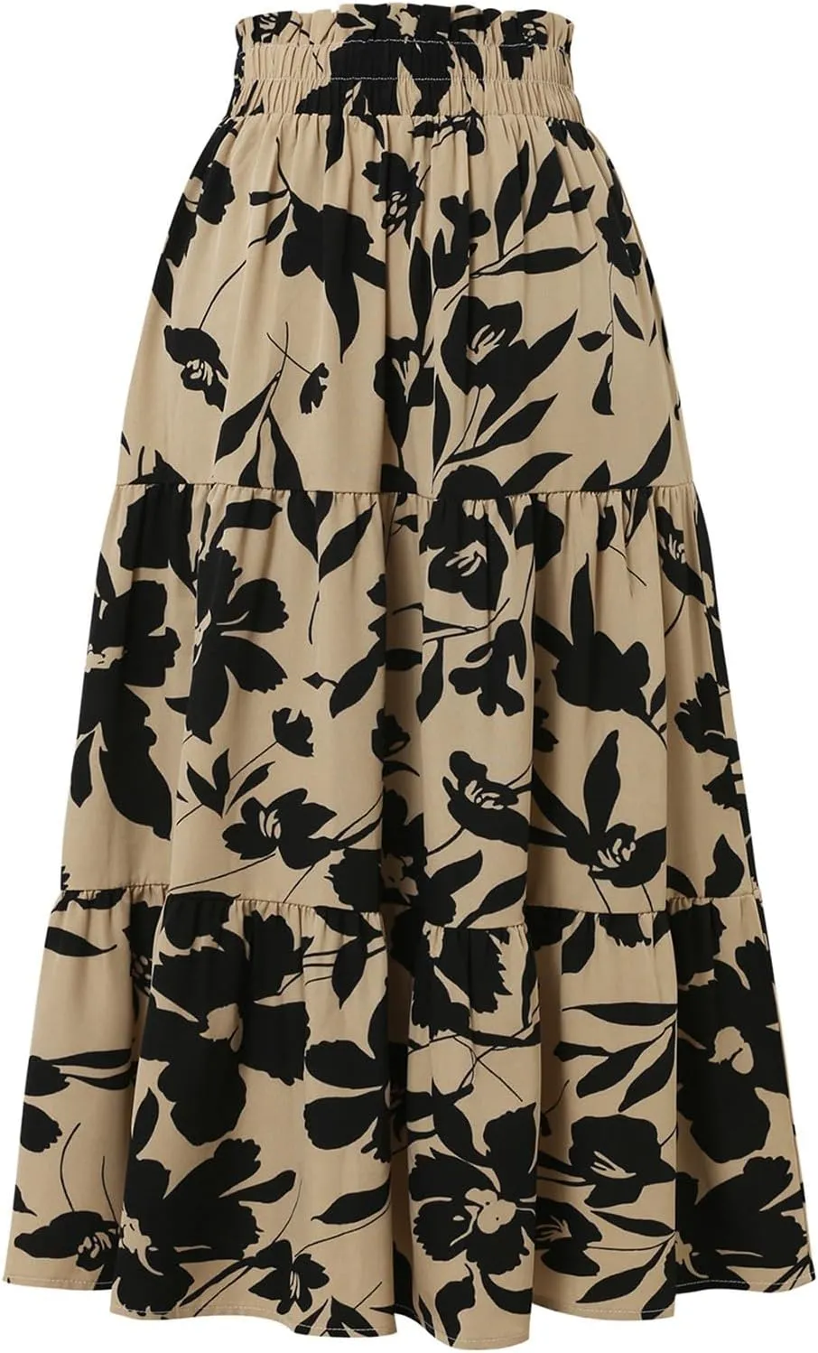 Floral Long Skirts for Women Summer Boho Beach Flowy Maxi Skirts Drawstring High Waisted Tiered Pleated A Line Skirt