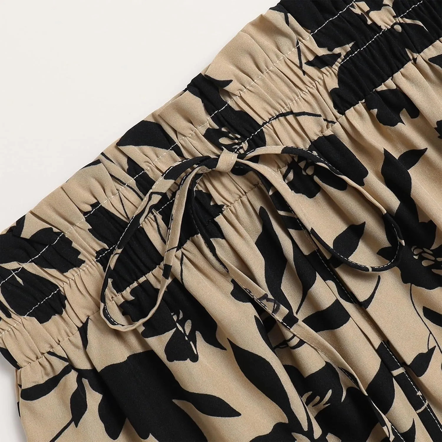 Floral Long Skirts for Women Summer Boho Beach Flowy Maxi Skirts Drawstring High Waisted Tiered Pleated A Line Skirt