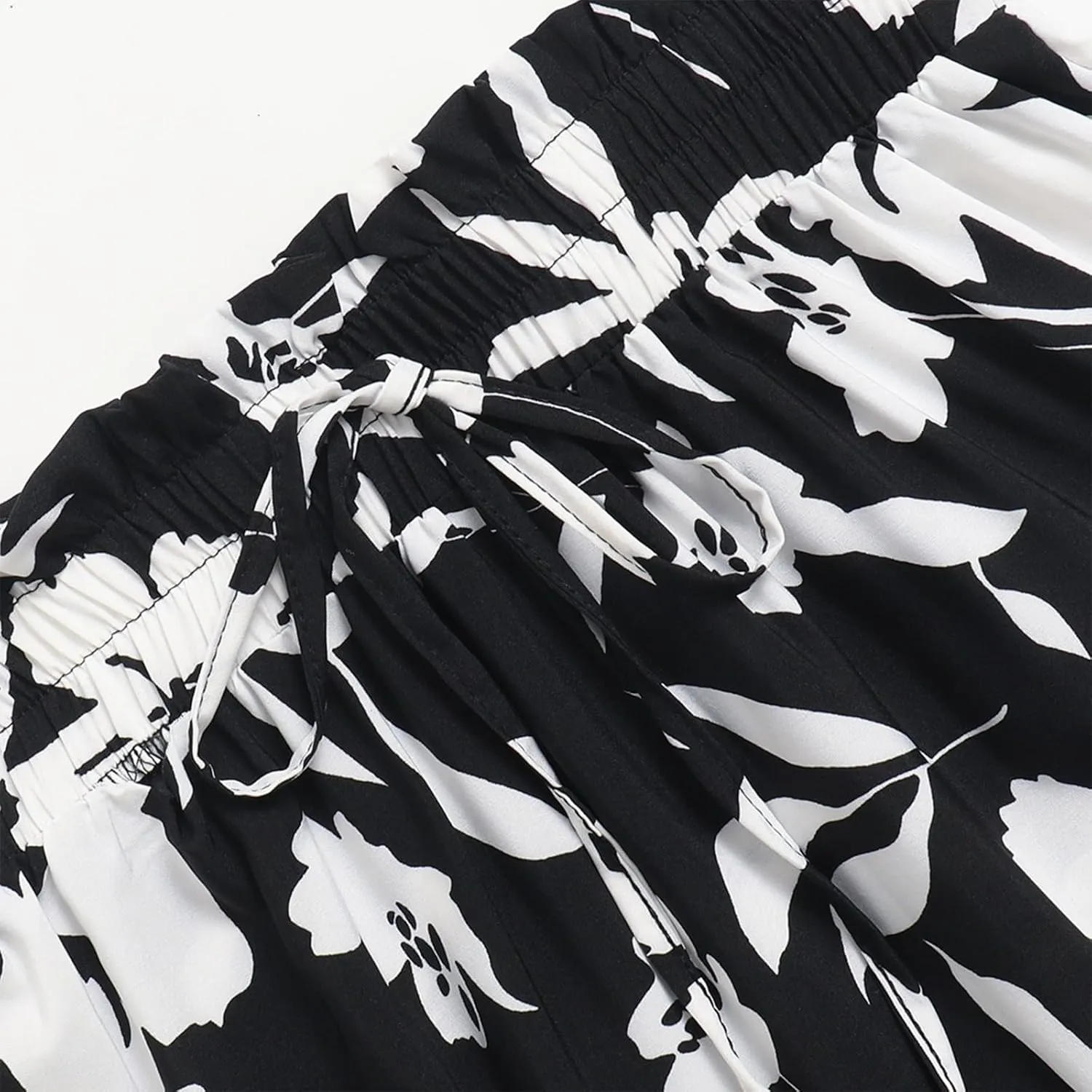 Floral Long Skirts for Women Summer Boho Beach Flowy Maxi Skirts Drawstring High Waisted Tiered Pleated A Line Skirt