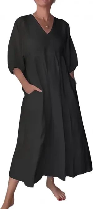 Flowy Maxi Dresses for Women Plus Size Summer Casual Dress Cotton Linen Midi Dress Beach Tshirt Sundress with Pockets