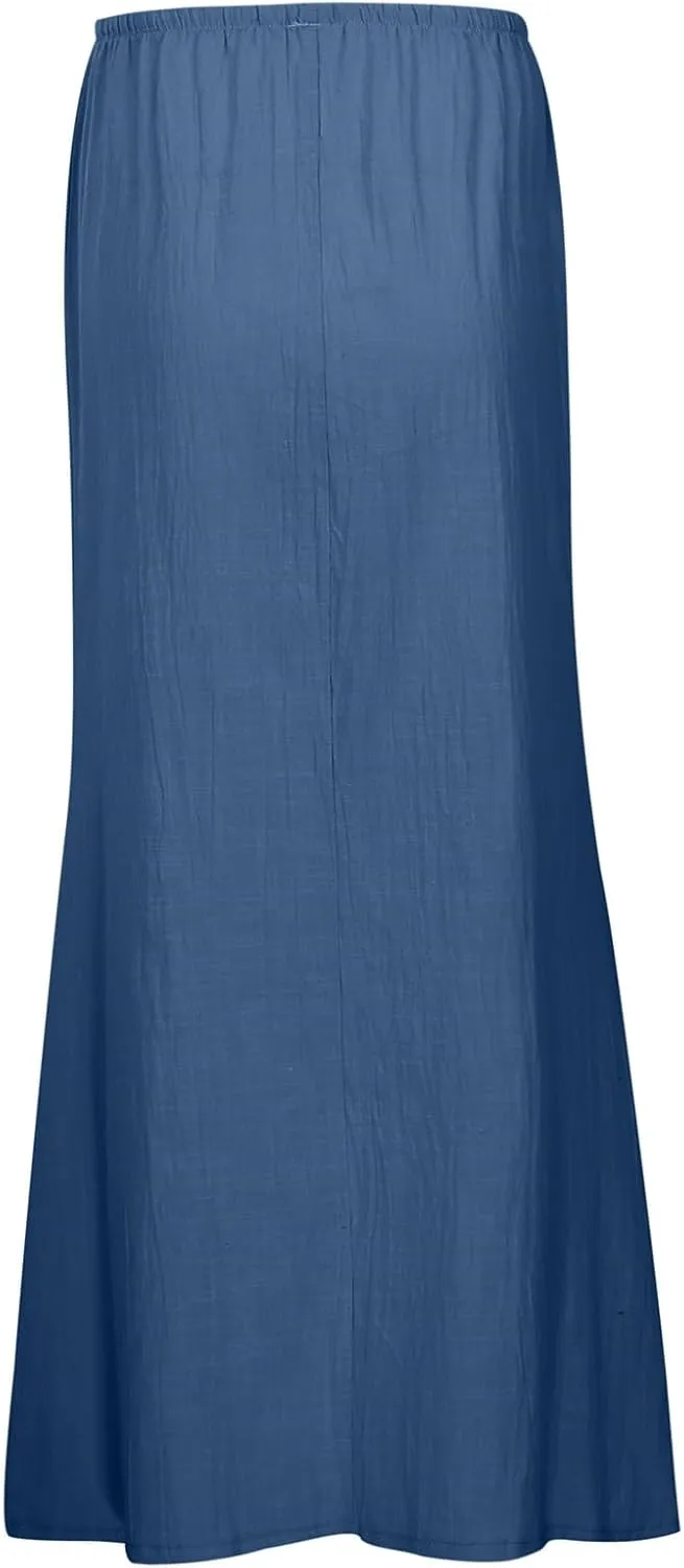 Flowy Skirt Casual Slim Fit Stretchy Drawstring High Elastic Waist Flare Long Skirts for Women Trendy Streetwear