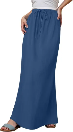 Flowy Skirt Casual Slim Fit Stretchy Drawstring High Elastic Waist Flare Long Skirts for Women Trendy Streetwear