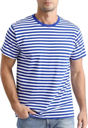 Funny World Men's Casual Cotton Striped T-Shirts Short Sleeve Crewneck Basic Tee