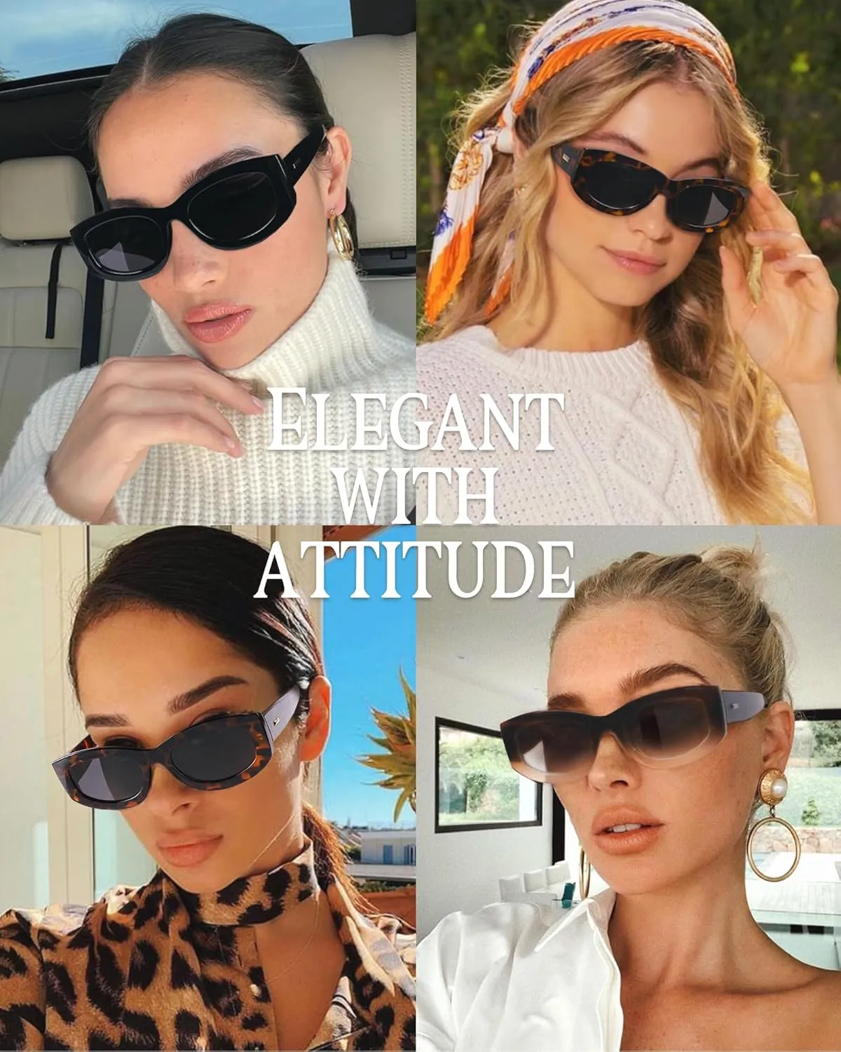 FURTALK Retro Polarized Sunglasses for Women Rectangular Cateye Classic UV400 Protection FT2314