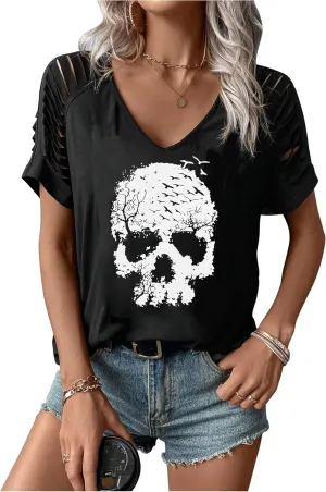 Halloween T Shirts for Women Fall Graphic Gifts Tees Shirts Trendy Cut Out Tshirts Ghost Shirt Witch Tees Tops Outfits