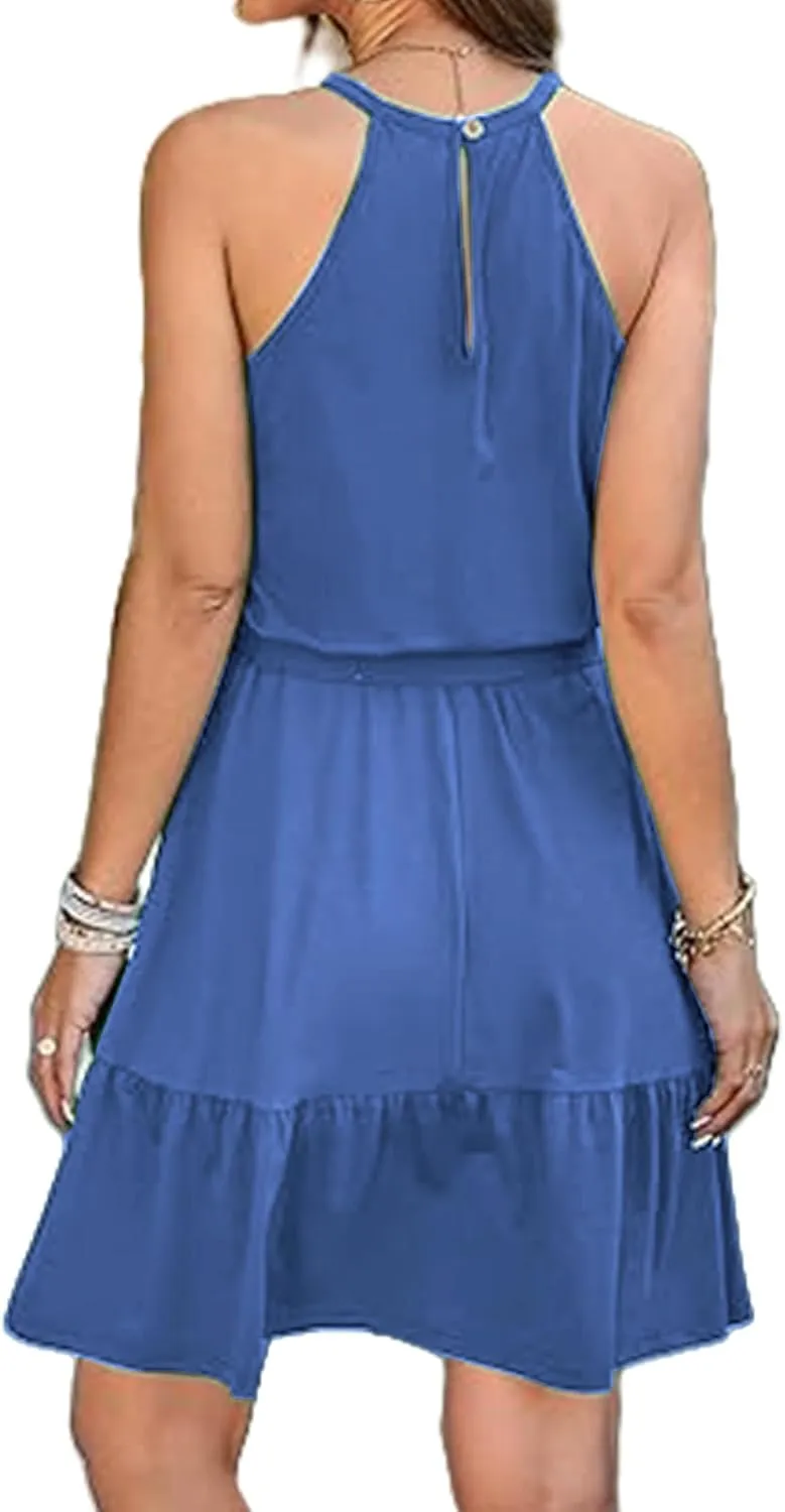 Halter Dresses for Women Summer Casual Mini Dress Wedding Guest Beach Vacation Short Dress Boho Sundresses Outfits