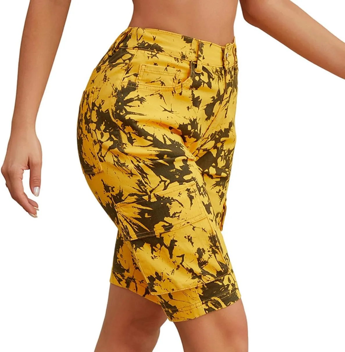 High Waisted Jeans Shorts for Women Tie-Dye Camouflage Cargo Denim Shorts Summer Casual Bermuda Shorts