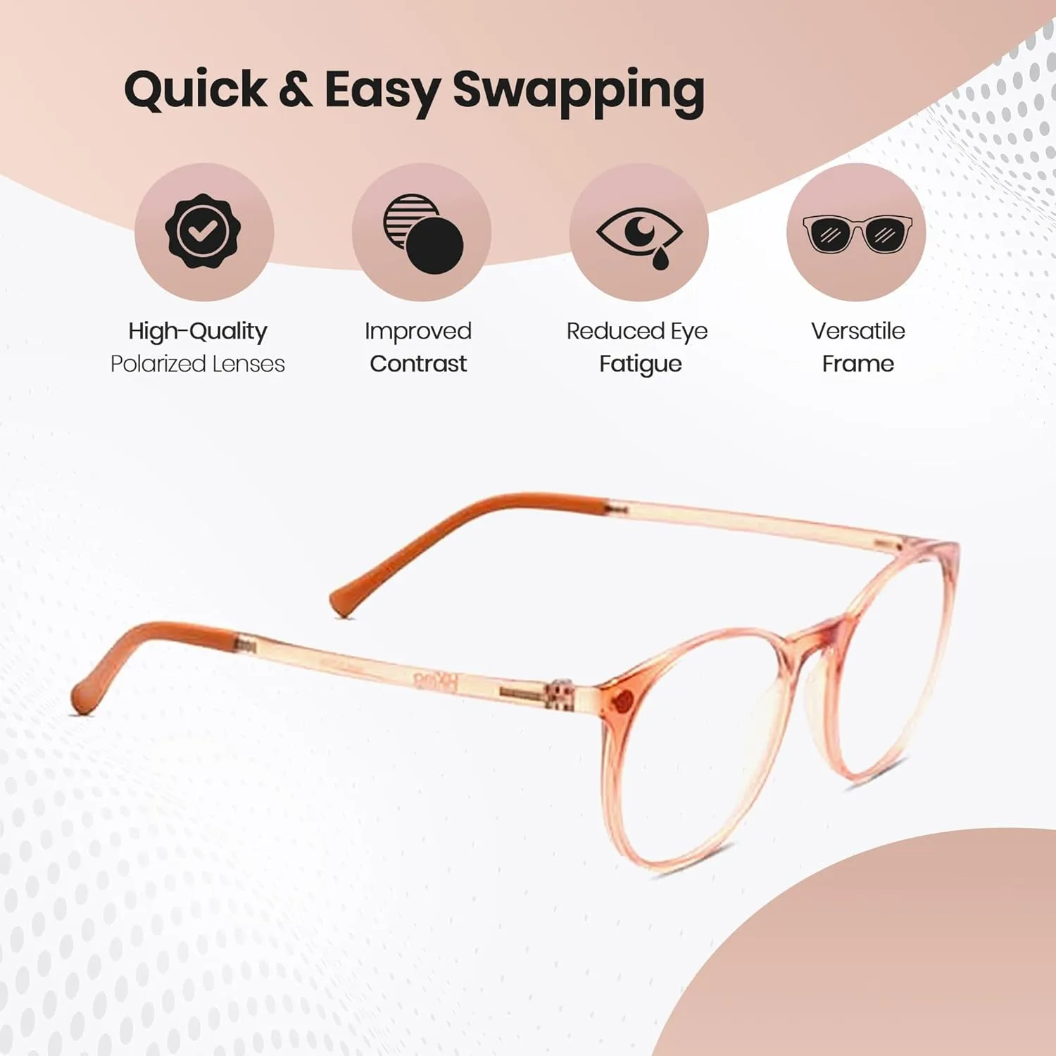 Hiking Vision Classic Round Women’s Clip-On Sunglasses Over Prescription, UV400 Protectecd Polarized Clip Durable Metal Frame