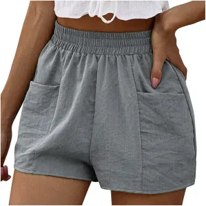 hlysgo Women's Shorts High Waisted Wide Leg Lounge Shorts Summer Loose Comfy Linen Shorts Solid Casual Shorts with Pockets