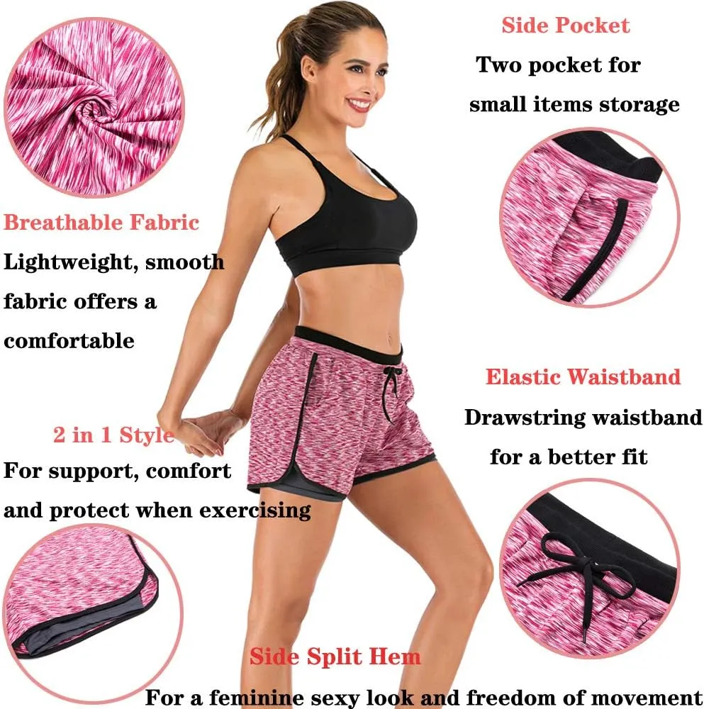 HOMETA 2 in 1 Running Shorts for Women Workout Shorts Double Layer Shorts Athletic Yoga Shorts Sport Gym with Pockets