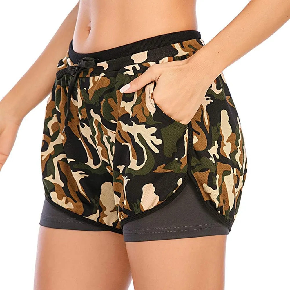 HOMETA 2 in 1 Running Shorts for Women Workout Shorts Double Layer Shorts Athletic Yoga Shorts Sport Gym with Pockets