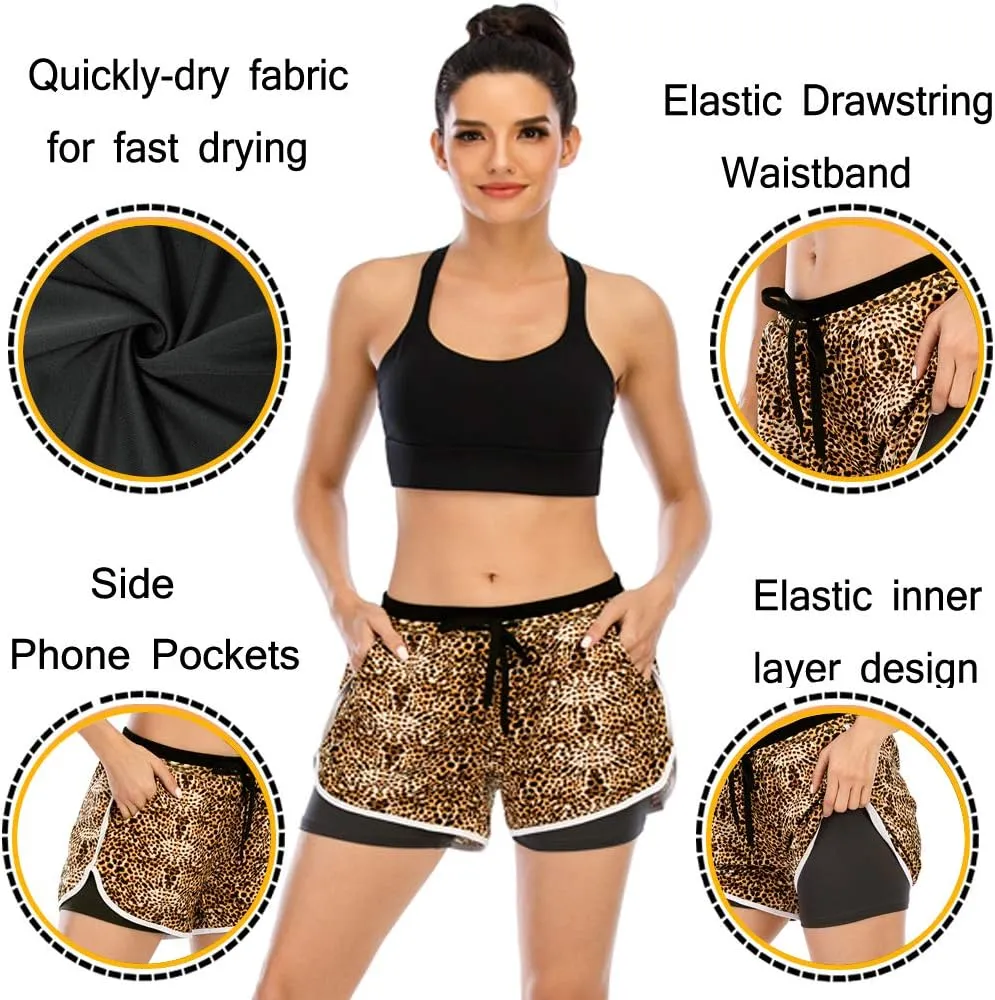 HOMETA 2 in 1 Running Shorts for Women Workout Shorts Double Layer Shorts Athletic Yoga Shorts Sport Gym with Pockets