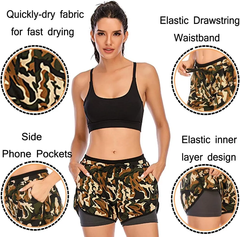 HOMETA 2 in 1 Running Shorts for Women Workout Shorts Double Layer Shorts Athletic Yoga Shorts Sport Gym with Pockets