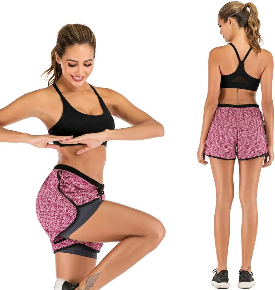 HOMETA 2 in 1 Running Shorts for Women Workout Shorts Double Layer Shorts Athletic Yoga Shorts Sport Gym with Pockets