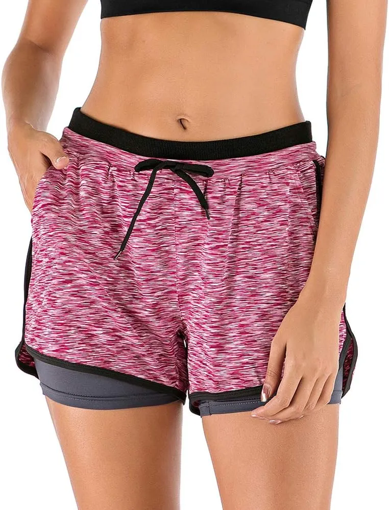 HOMETA 2 in 1 Running Shorts for Women Workout Shorts Double Layer Shorts Athletic Yoga Shorts Sport Gym with Pockets
