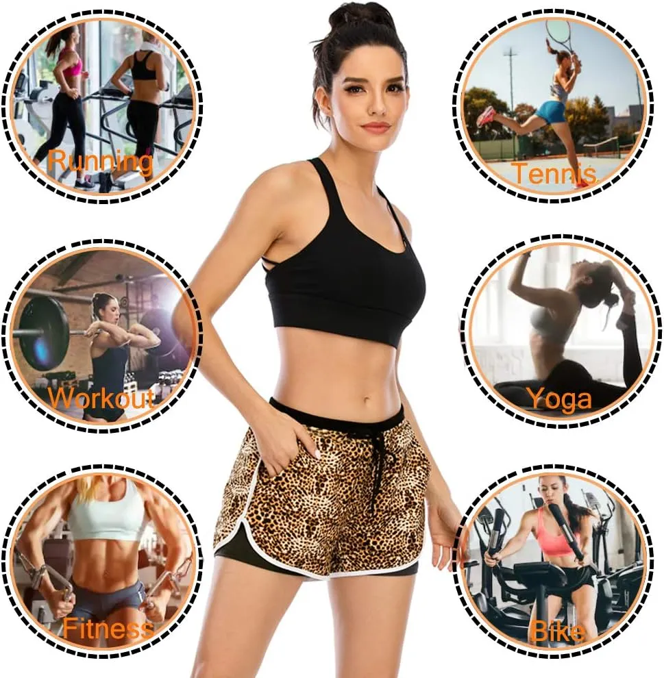 HOMETA 2 in 1 Running Shorts for Women Workout Shorts Double Layer Shorts Athletic Yoga Shorts Sport Gym with Pockets