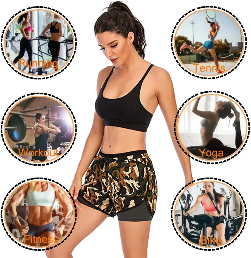 HOMETA 2 in 1 Running Shorts for Women Workout Shorts Double Layer Shorts Athletic Yoga Shorts Sport Gym with Pockets