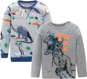 HowJoJo Boys Dinosaur T Shirts Cotton Long Sleeve Shirt Graphic Tees