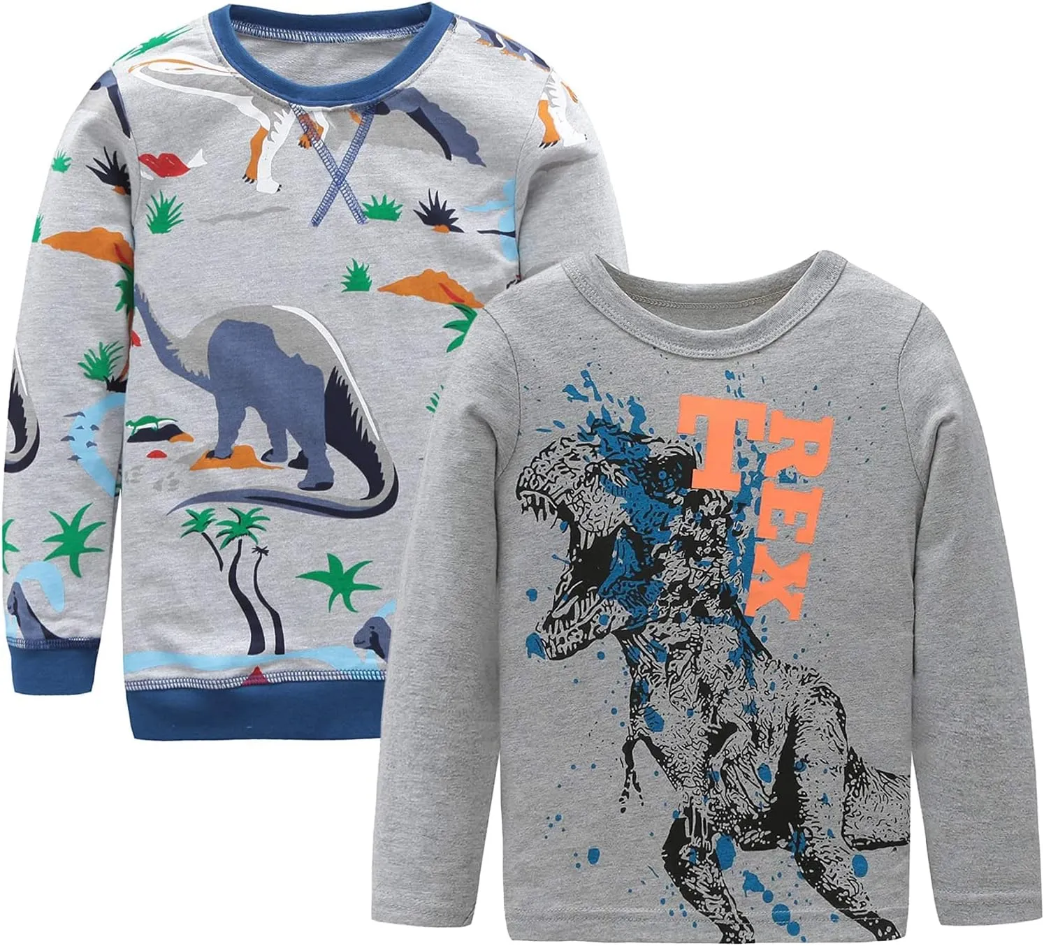 HowJoJo Boys Dinosaur T Shirts Cotton Long Sleeve Shirt Graphic Tees