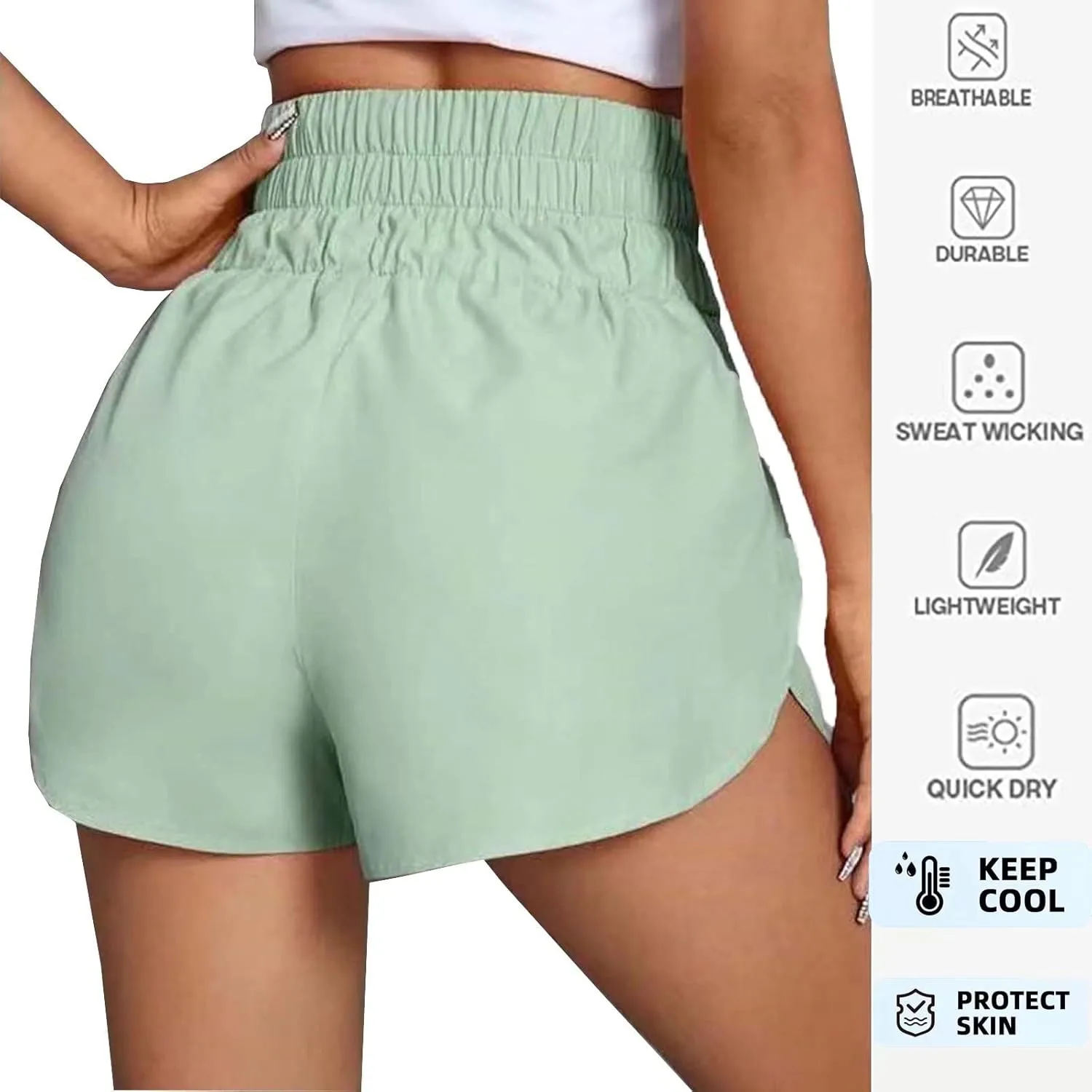 Hstyle Women's Quick-Dry Running Shorts Elastic High Waisted Workout Active Shorts Sport Athletic Shorts