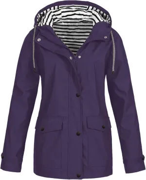 Jackets for Women Rain Coats for Women Casual Solid Color Outdoor Waterproof Raincoat Windproof Lightweight Jackets