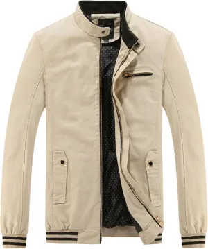 JEsilunmaMY Men's Slim Cargo Cotton Jacket Stand Collar Zipper Lightweight Jackets Casual Sportwear Rib Bomber Jackets