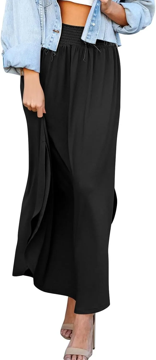 JJHAEVDY Skirts for Women Solid Irregular Hem Maxi Skirt Elastic High Waisted Skirts Loose Casual Fashion Skirts with Pockets