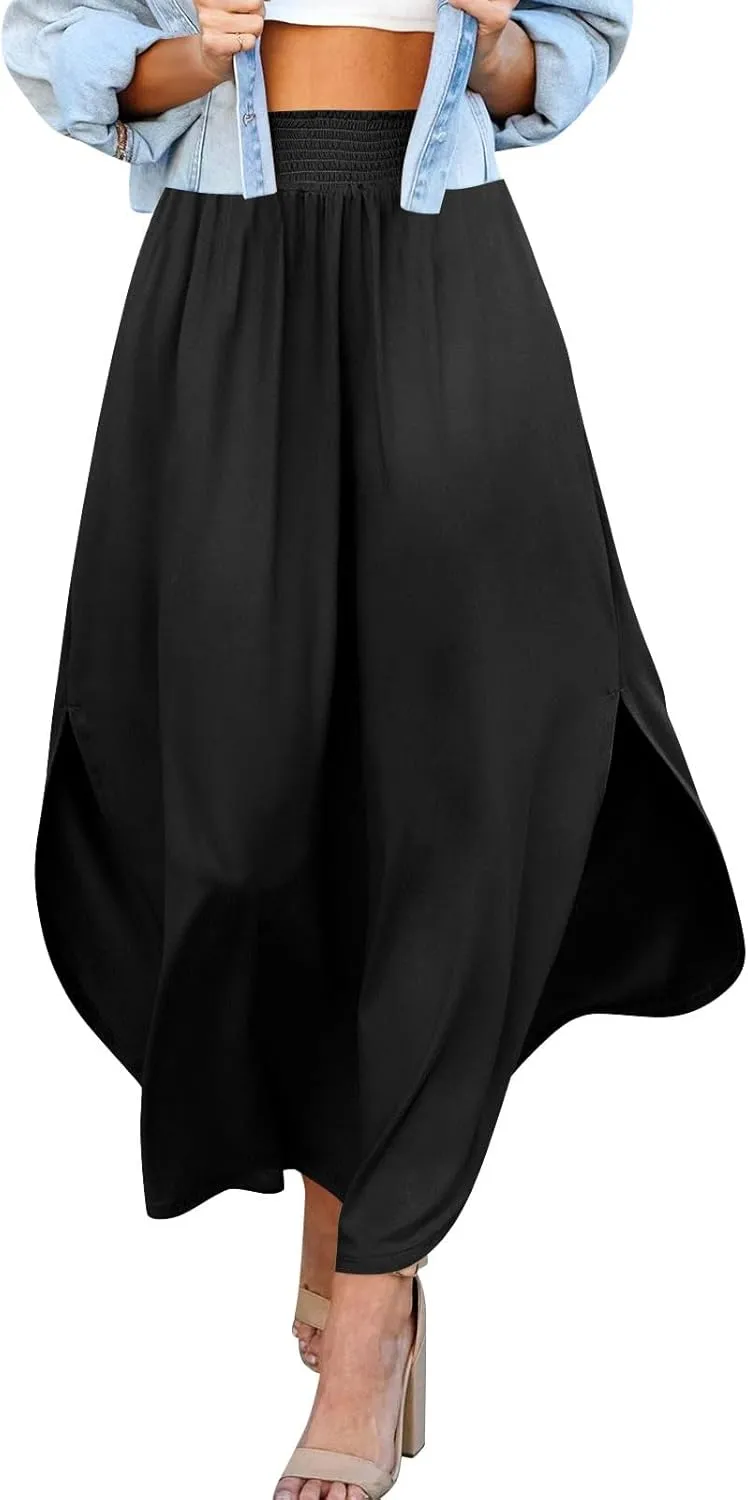 JJHAEVDY Skirts for Women Solid Irregular Hem Maxi Skirt Elastic High Waisted Skirts Loose Casual Fashion Skirts with Pockets