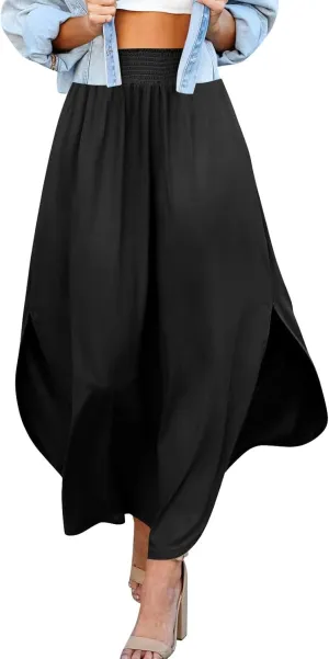 JJHAEVDY Skirts for Women Solid Irregular Hem Maxi Skirt Elastic High Waisted Skirts Loose Casual Fashion Skirts with Pockets