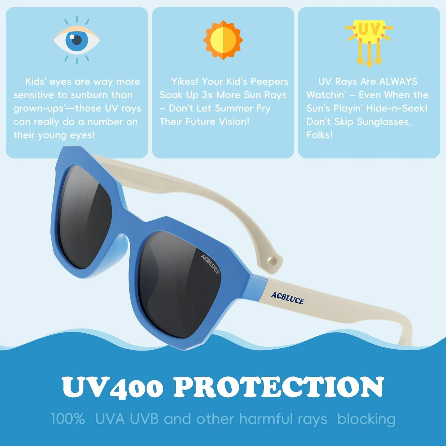 Kids Polarized Sunglasses for Boys Girls Unbreakable Frame Teen Youth Child Sport Baseball Beach Glasses for Age 5-12